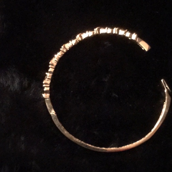 Rhinestones and Black Stones Goldtone Bangle - Picture 2 of 4